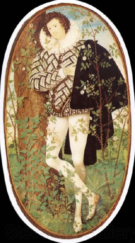 Nicholas Hilliard Leaning younger in rose bush Norge oil painting art